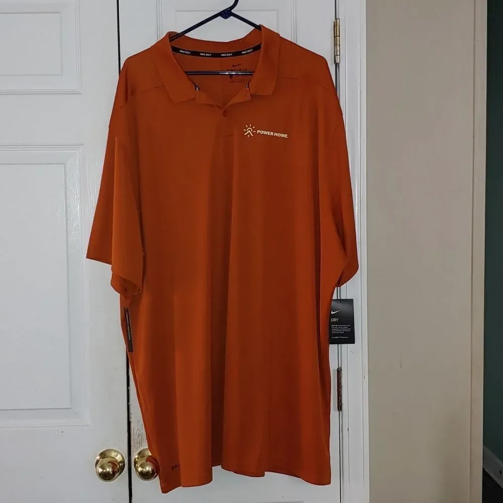 Nike Golf dri-fit burnt orange polo with logo of Power House